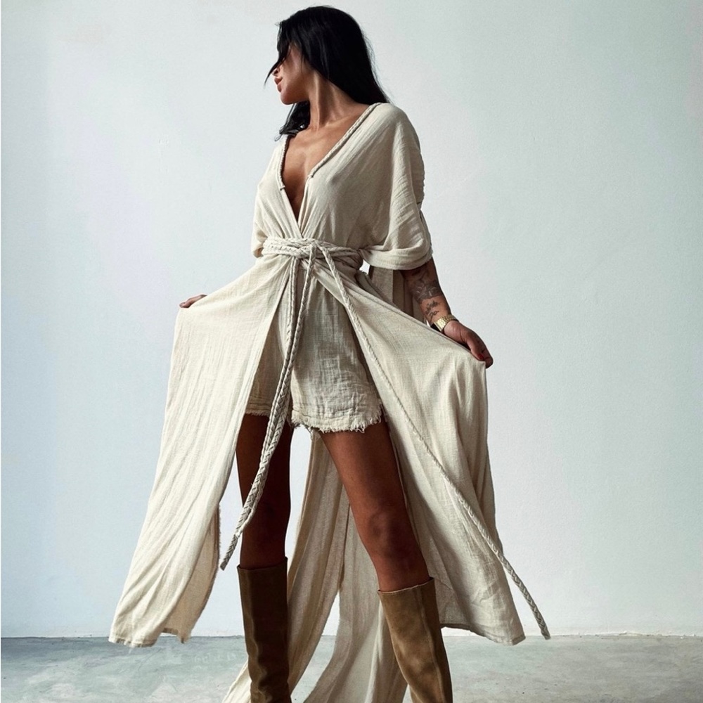 New with tags, Handmade organic cotton, Kimono Dress. Boho dress. Wedding.